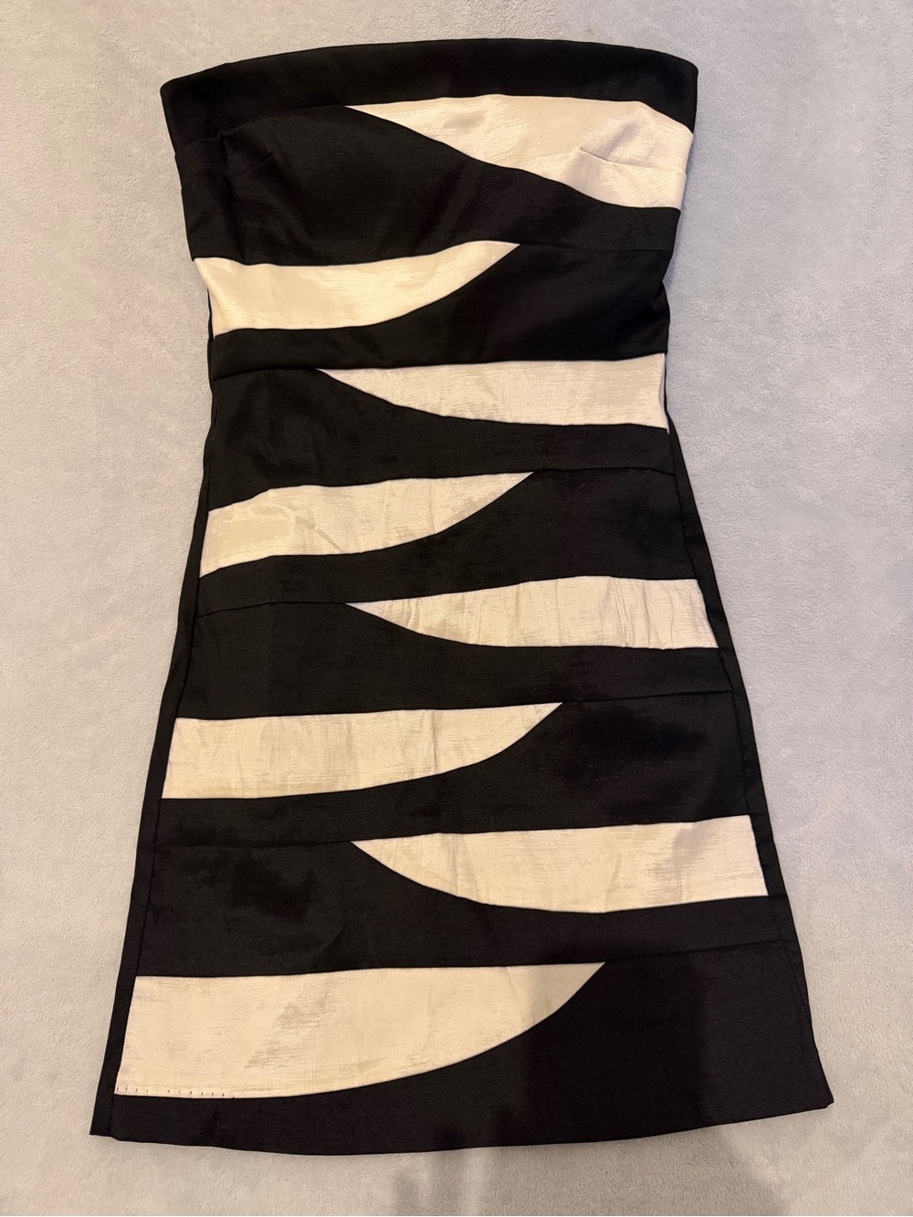 Black and Cream Curved-Stripe Cocktail Mini Dress